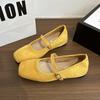 Gentle Evening Breeze Yellow Xiaoxiangfeng Single Shoes French with Skirt Square Head Mary Jane Shoes Soft Sole Bow Ladyshoes