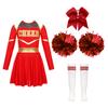 Kids Girls Cheer Leader Costume Halloween Cosplay Party Outfits Uniform Long Sleeve Dress with Pom Poms Hair Tie Socks