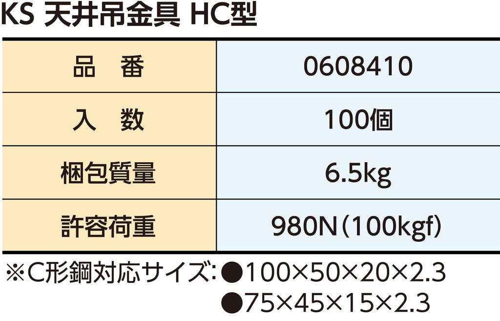 Kunimoto Shokai KS Ceiling Hanging Bracket HC Type Bracket for Mounting Hanging Bolts On Steel Frame (100 Pieces)