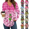 Women's Fashion Hoodies V Neck Long Sleeve Christmas Printed Drawstring Casual Loose Pullover Tops