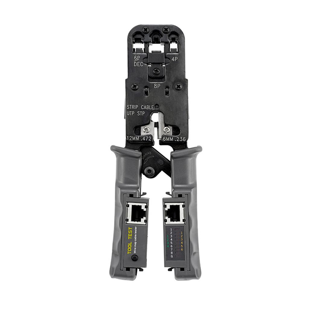 Ratcheting Crimping Tool with LED Tester 4 in 1 Multifunction Wire Crimpers Stripper Cutter Tester, 8P 6P 4P Line Telephone Wire Crimping UTP