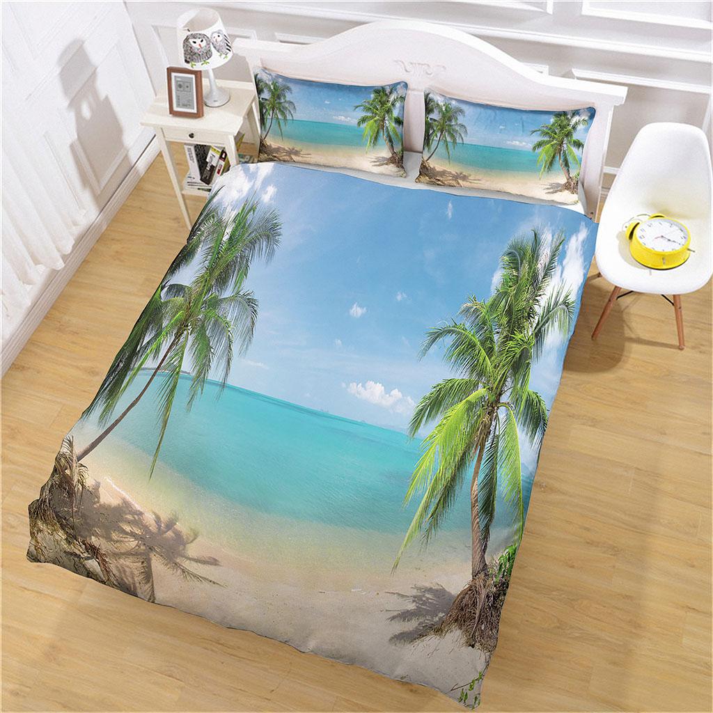 Комплект постельного белья с принтом «Пляж с кокосовыми пальмами» и 3D-принтом, мягкое одеяло, наборы пододеяльников для дома, размер «королева-королева», детская комната для девочек, декор