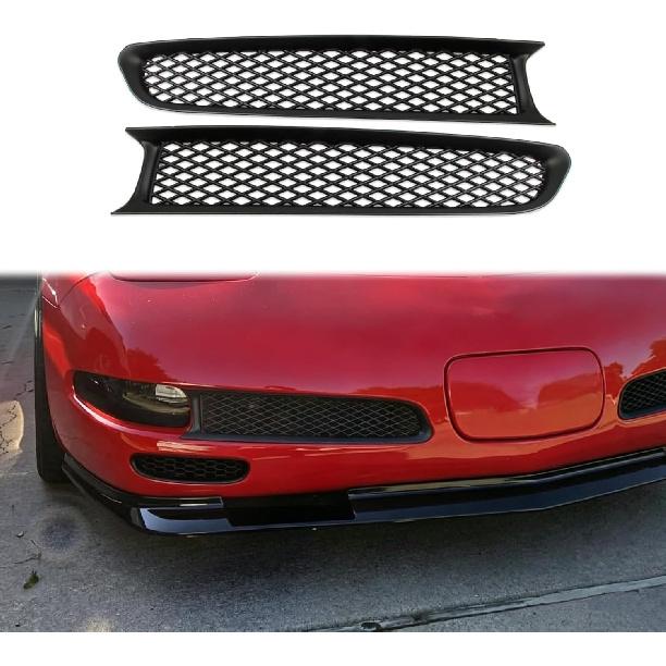 Black Front Bump Reseau Cover Fog Trim Accessories for 1997-2004 Chevrolet Corvette C5 (Type A)