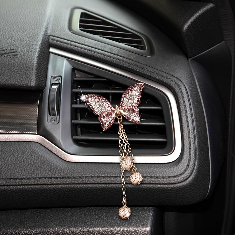 Fashionable Female Style Car Air Vent Perfume Decorative Clip, Cute Air Freshener With Rhinestone-studded Butterfly Tassel