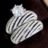 Huitan Micro Paved CZ Set Rings для женщин Новые современные аксессуары 2 шт. Двойные штабелируемые кольца свадебные украшения
