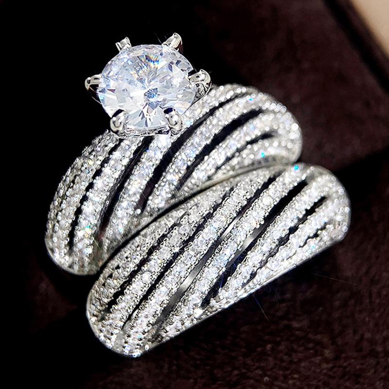 Huitan Micro Paved CZ Set Rings для женщин Новые современные аксессуары 2 шт. Двойные штабелируемые кольца свадебные украшения