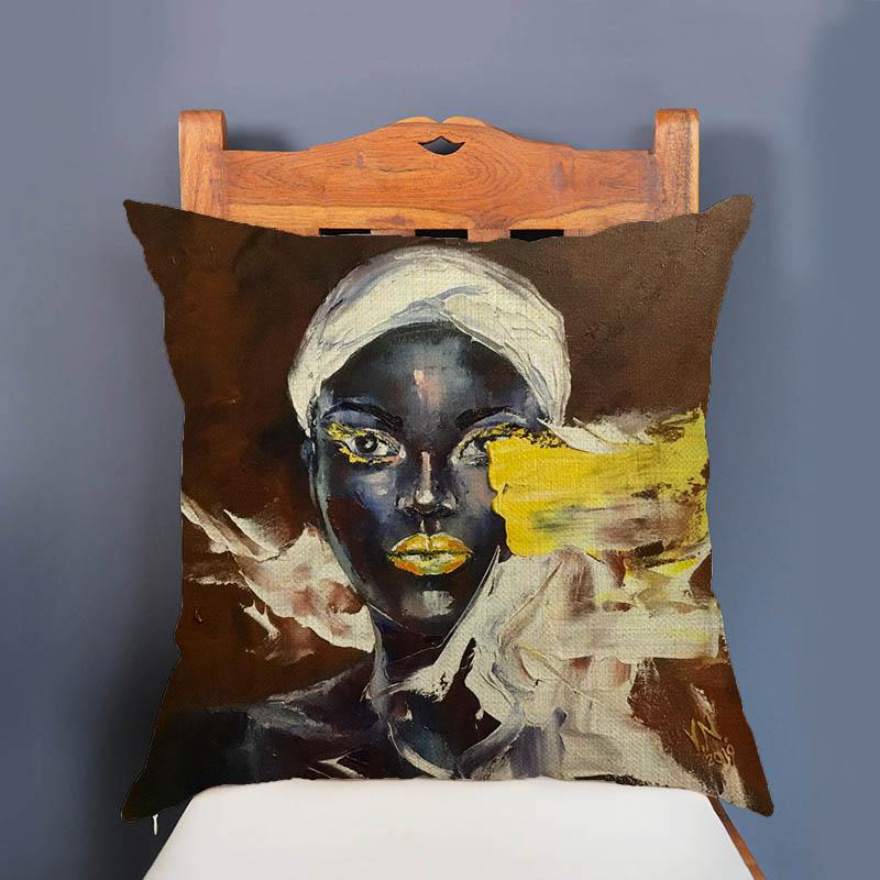Elegant Aestheticism Black African Girl Woman Abstract Oil Painting Home Decoration Art Sofa Pillow Case Linen Car Cushion Cover