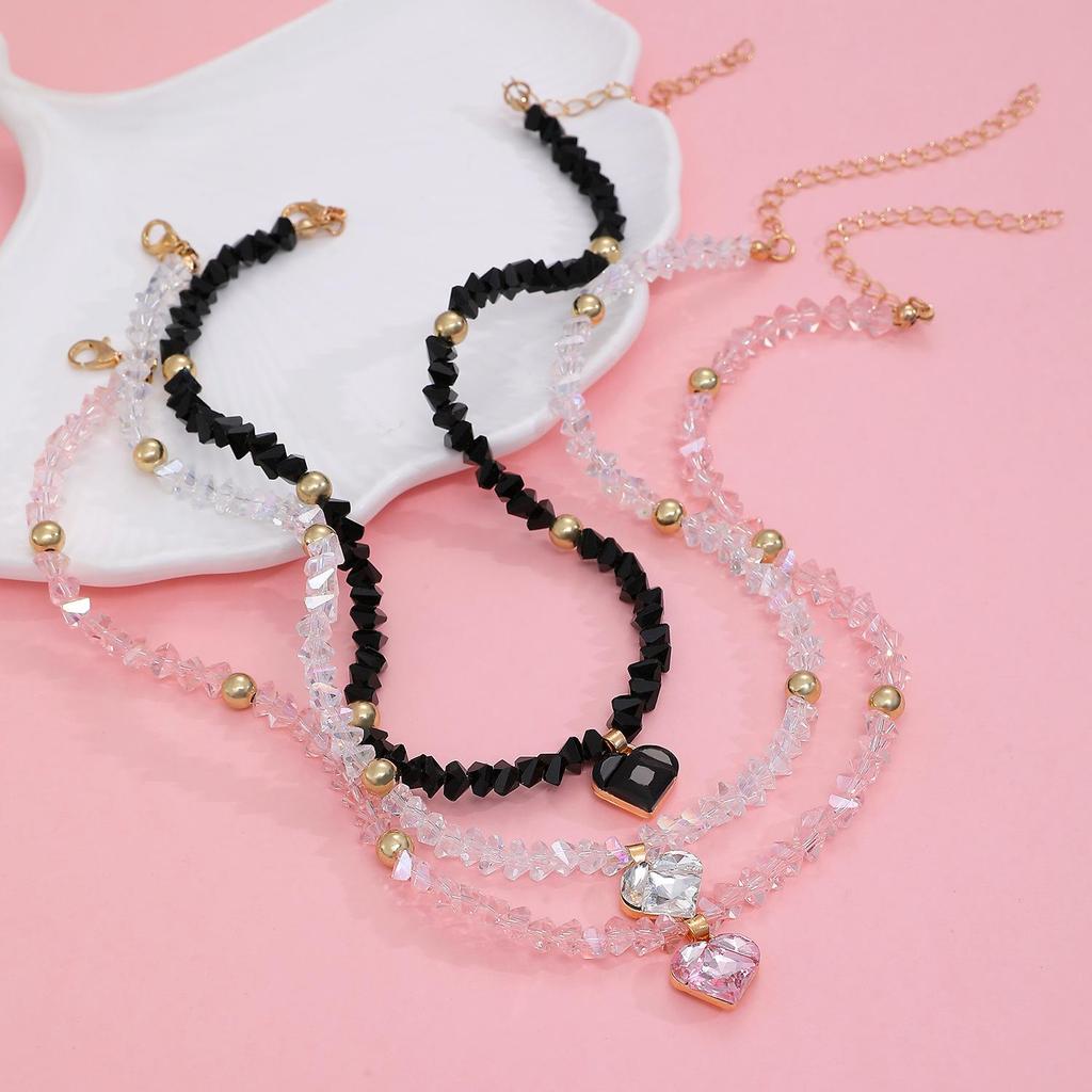 Sweet Cool Spicy Girl Style Hip Hop Imitation Zircon Crystal Heart Shaped Choker Necklace Pendant
