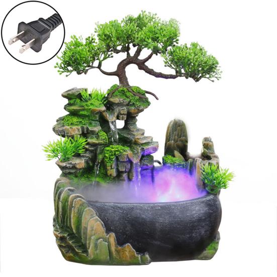 Simulation Resin Rockery Fake Tree Feng Shui Waterfall Humidifier Decoration