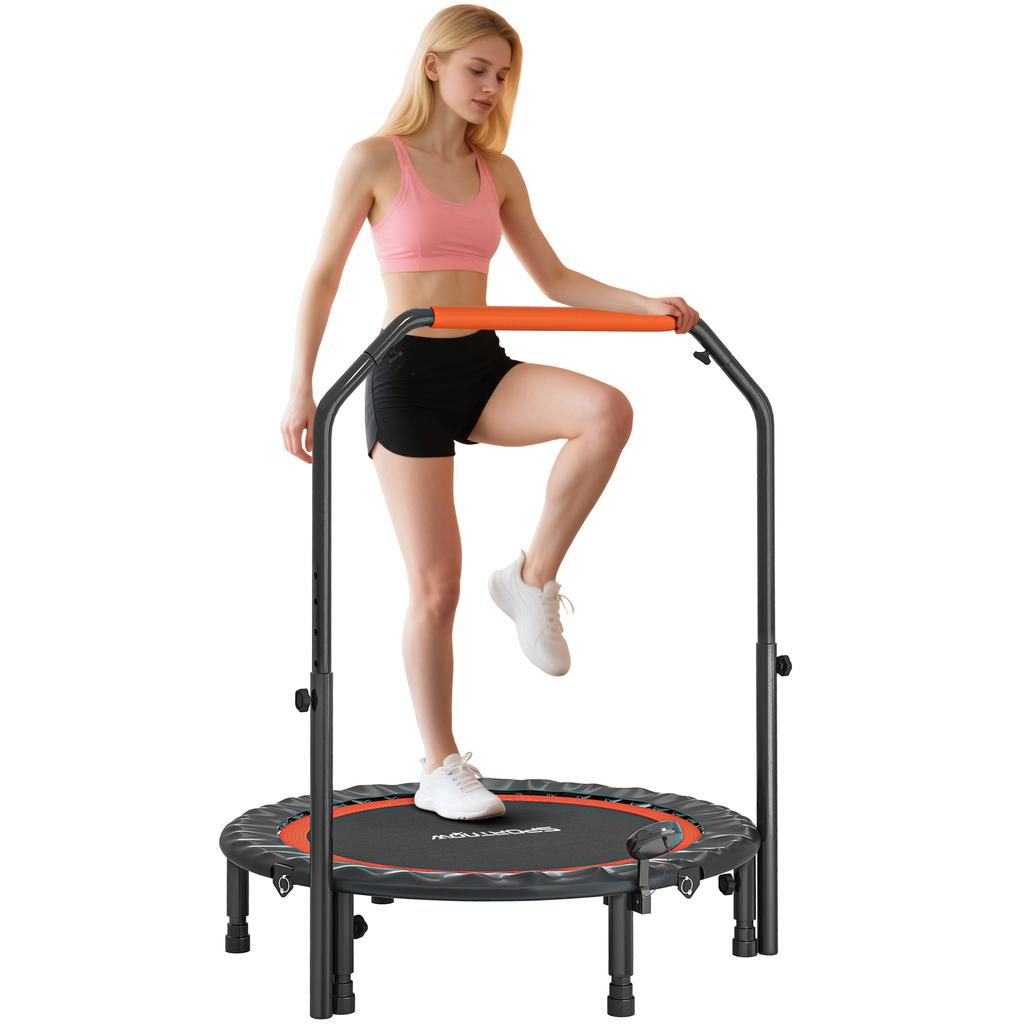 Mini Fitness Trampoline, 102cm in diameter, with Adjustable Handlebars. Foldable Black