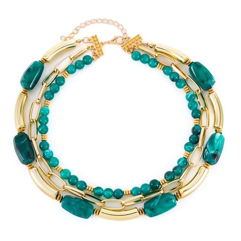 European & American Multi-Layer Geometric Beaded Necklace - Creative Design (NK27260)