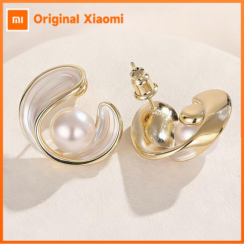Xiaomi Huitan Novel White Enamel Textured Gold Color Stud Earrings for Women Aesthetic Imitation Pearl Wedding Engagement Jewelry Gift