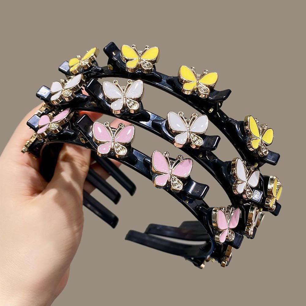 Fashion Elegant Hair Bands with Clips Sweet Shiny Rhinestone Bangs Clip Headband Plastic Hair Weaving Tool Hairband Party