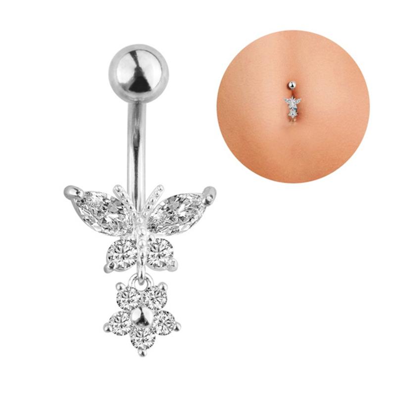 Кольца для пирсинга пупка из хирургической стали с бабочкой и цирконом, украшения для тела