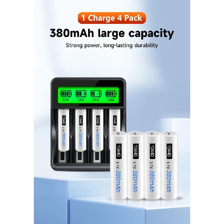 PALO 3.7V 10440 Battery 380mAh10440 Rechargeable Lithium Battery AAA Rechargeble li-ion batteries With USB 4 Slots Charger