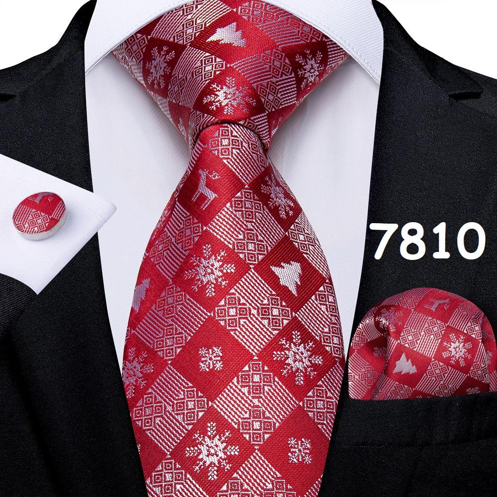 Mens Christmas Tie Set Red Blue Green 8cm Wide Silk Neck Tie Hanky Cufflinks Set Gift For Men Accessories