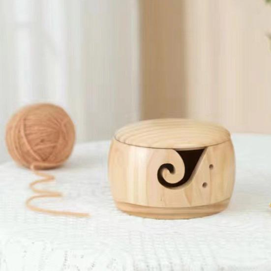 Деревянная миска ручной работы для пряжи с гладкой поверхностью и отверстиями Прочный органайзер для хранения вязания Деревянная миска для хранения рукоделия