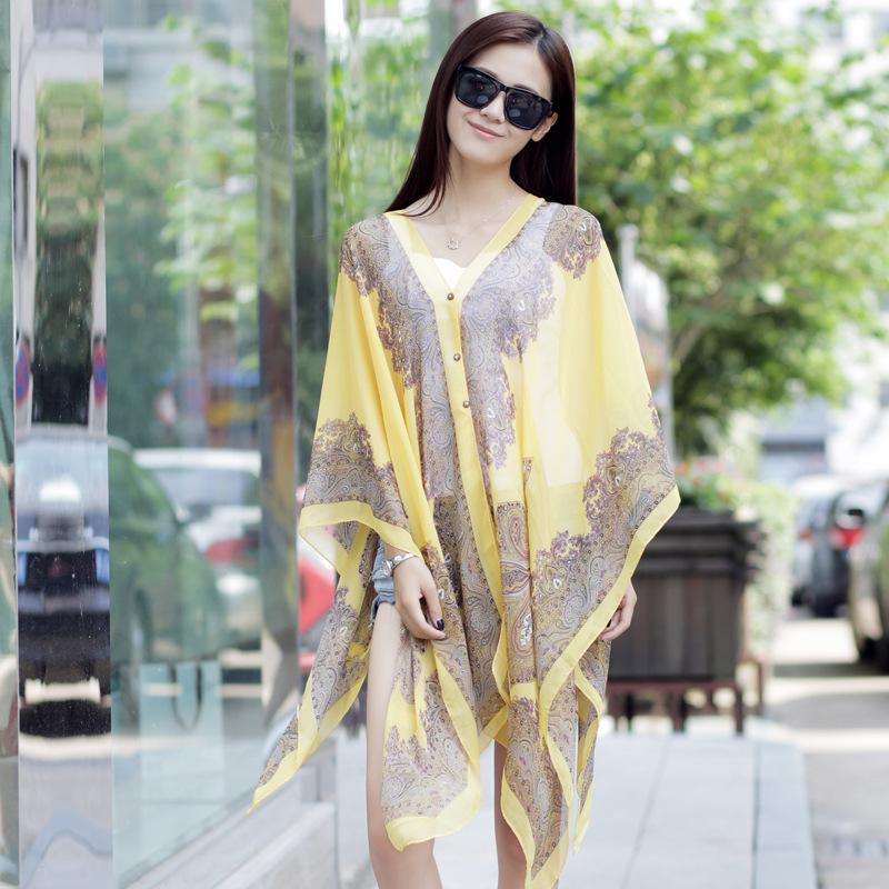 New Sunscreen Shawl Cycling Beach Scarf Chiffon Printing Uv Shawl