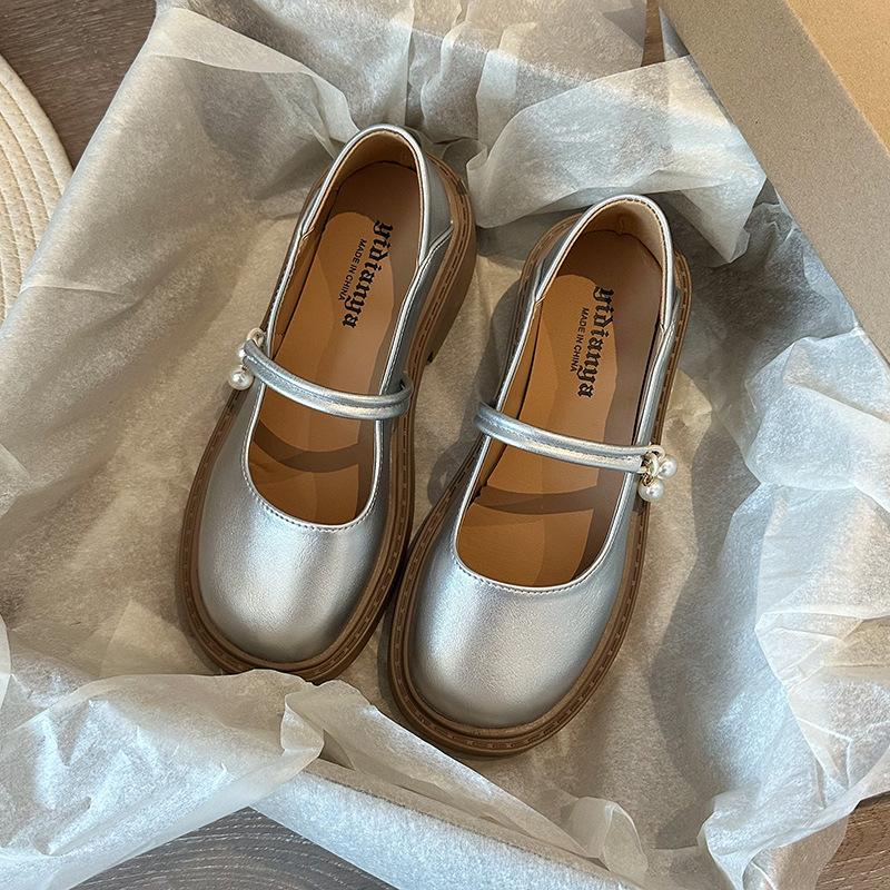 Хит продаж 2025 Новые туфли Мэри Джейн женские Британский стиль Круглый носок Толстая подошва Летние С низкой выемкой Одинарные туфли Удобные