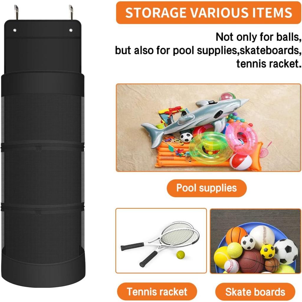 Hanging Ball Storage, Over Door Hanging Sports Equipment Organizer