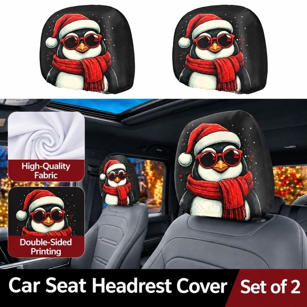 2PCS Stretchable Car Headrest Cover Car Headrest Protector Christmas Holiday Car Interior