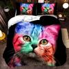 3D Cat Bedding Set For Girls Boys Cute Colorful Cat Pattern Bedspread 3 Piece Bold Color Black Animal Duvet Cover Set