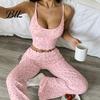 Relaxed Fit Summer Nightwear Women Pajamas Set with Floral Print, Sleeveless U Neck Skin Friendly Sleepwear for Dormitory Camisole And Pants,