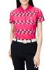 PEARLY GATES Women's Short Sleeve Polo Shirt with 3-Tuck Inlay, Flex Fusion Logo Border Pattern, Stretch / 055-2260806 090_Pink Base, Size 0 [S]