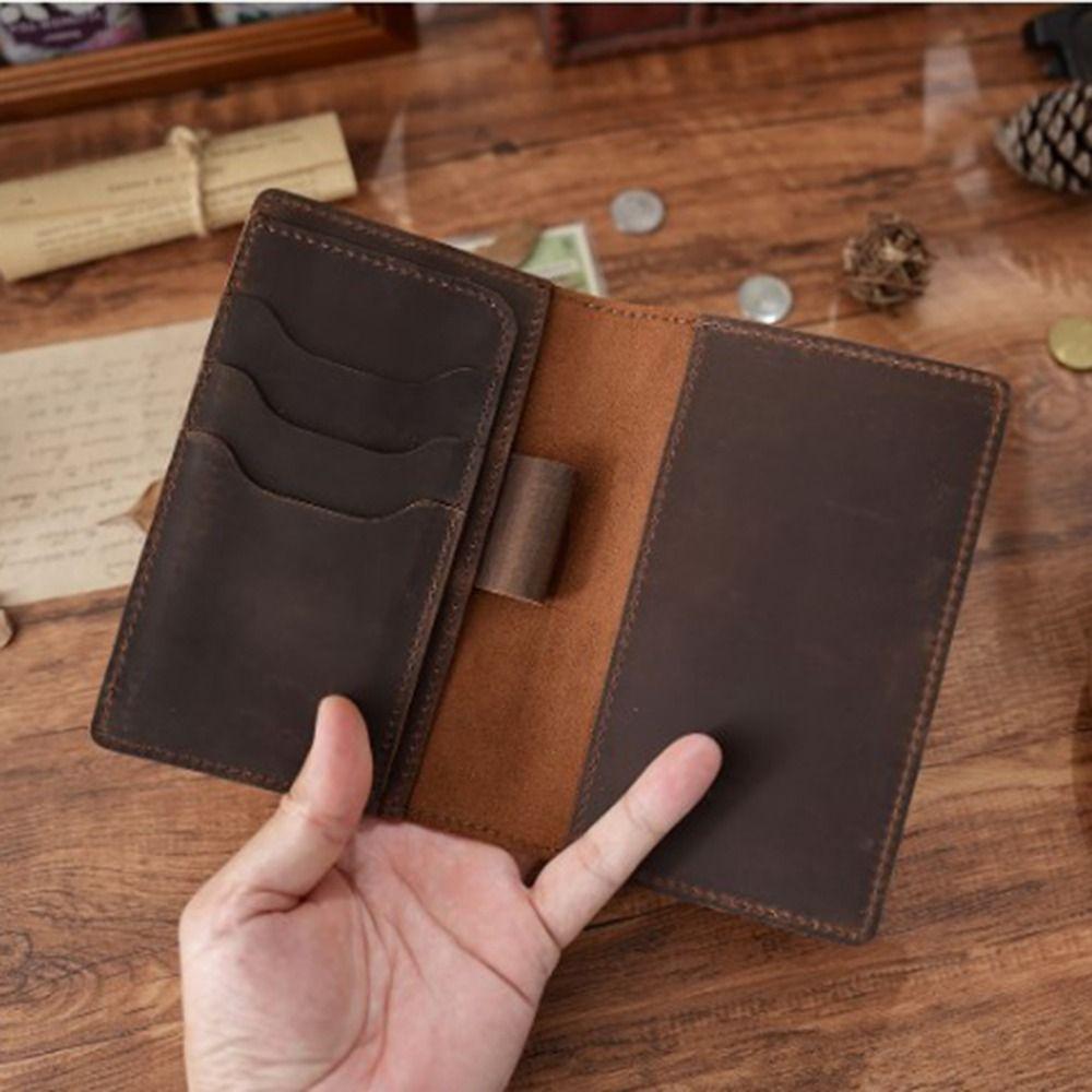 Crazy Horse Leather Genuine Leather Notebook Pen Slot Leather Journal Cover  Gift for Men