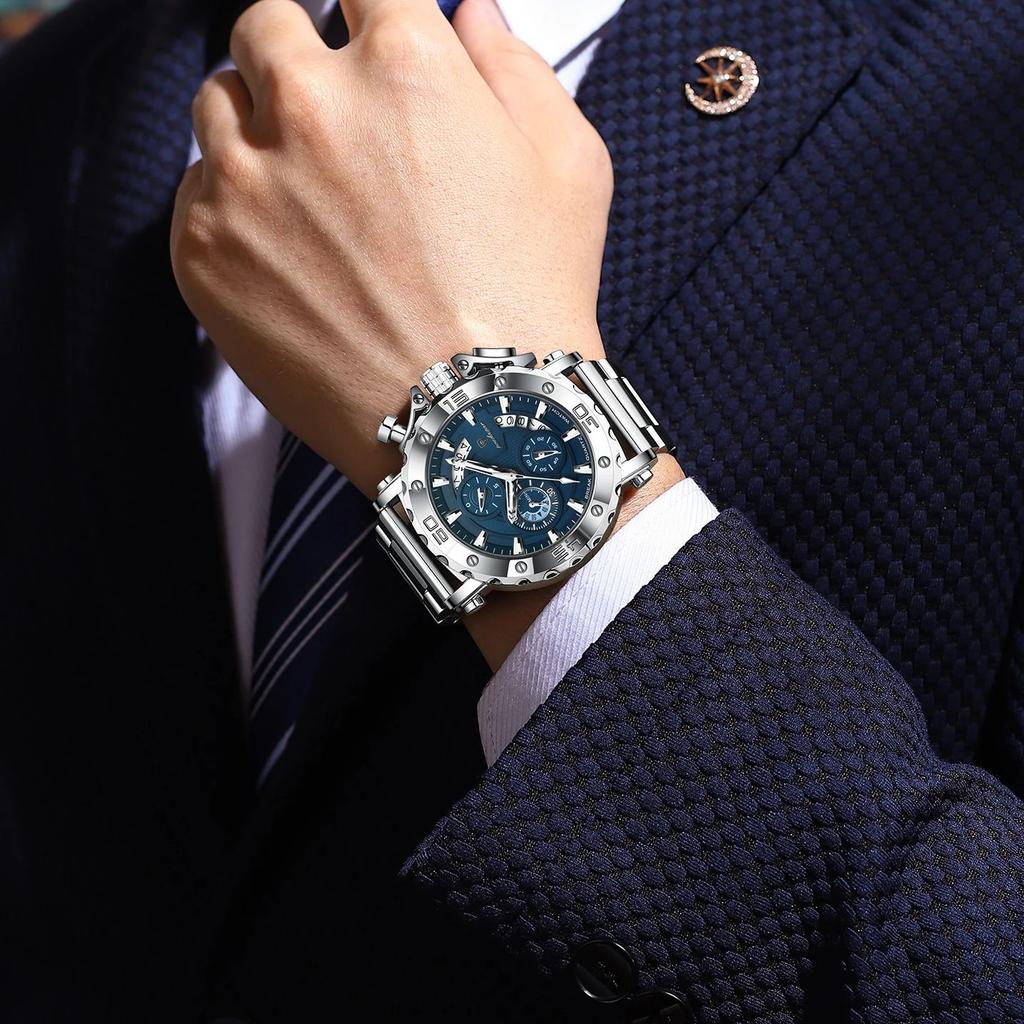 Мужские часы класса люкс с большим циферблатом, водонепроницаемые наручные часы-хронограф из нержавеющей стали с датой, Relogio Masculino