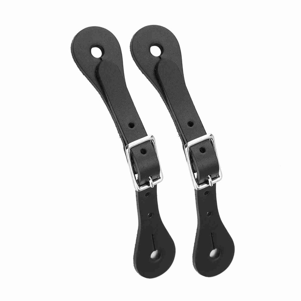 1 Pair Horse Riding Accessories Handmade Genuine Leather Equestrian Spur Strap (Black)