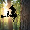 Metal Witch And Cat Silhouette Stake Halloween Insert On The Branch Yard Art Decor Black Tree Stump Sign for Outdoor Patio Lawn Courtyard Garden Decor