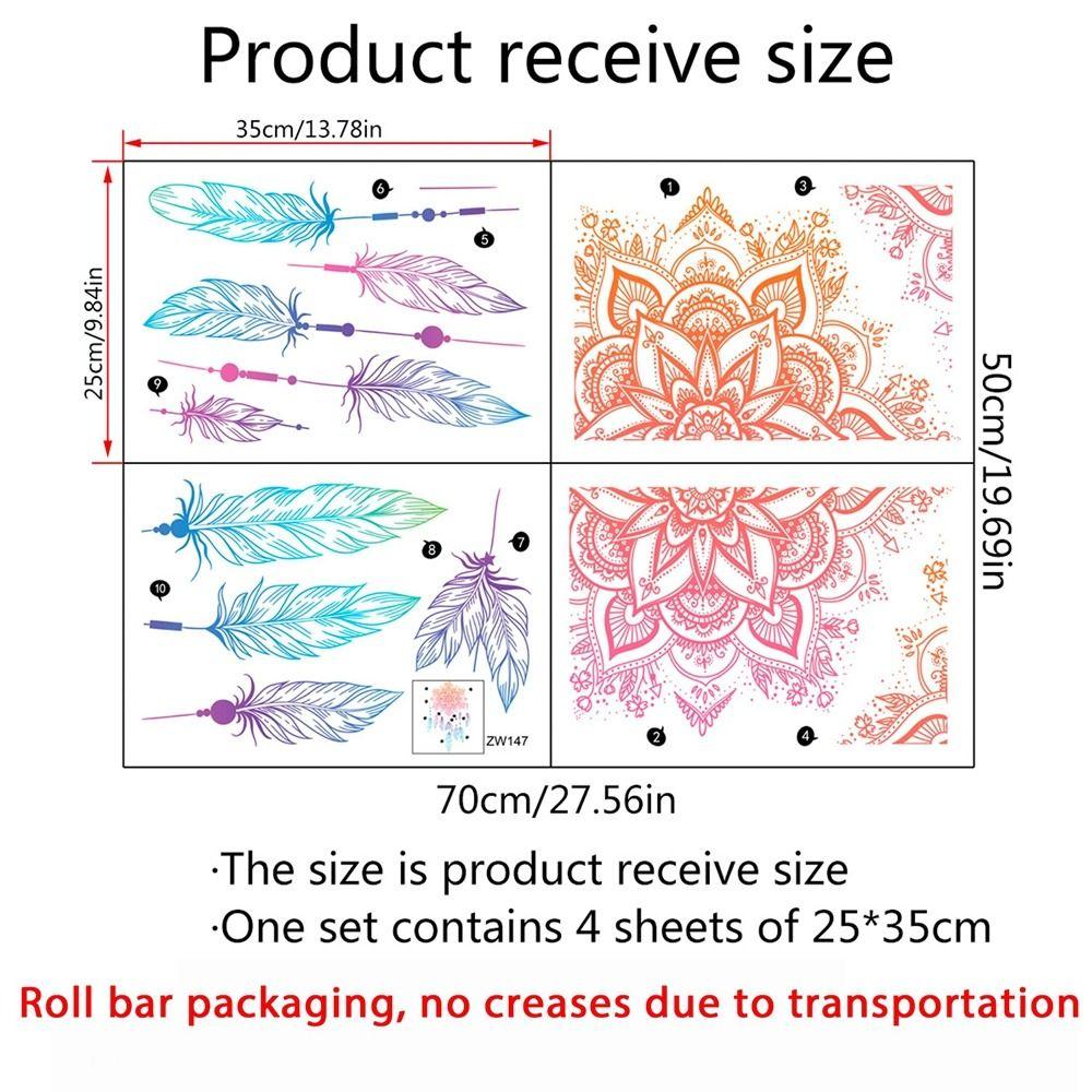 4pcs/set Wallpaper Bohemian Art Sticker Home English Wall Decal Lotus Feather Sticker  Bohemian