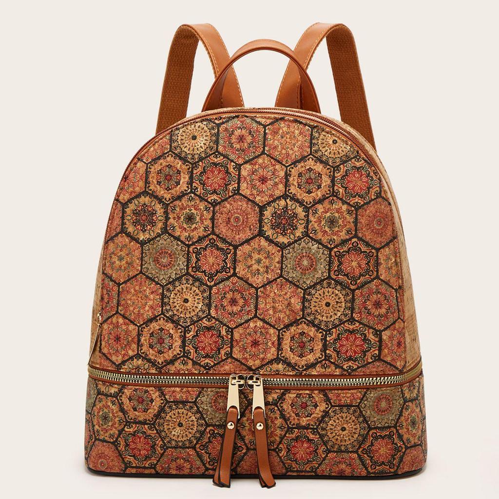 2025 Ethnic Style Large Capacity Women's Backpack with Bark Print