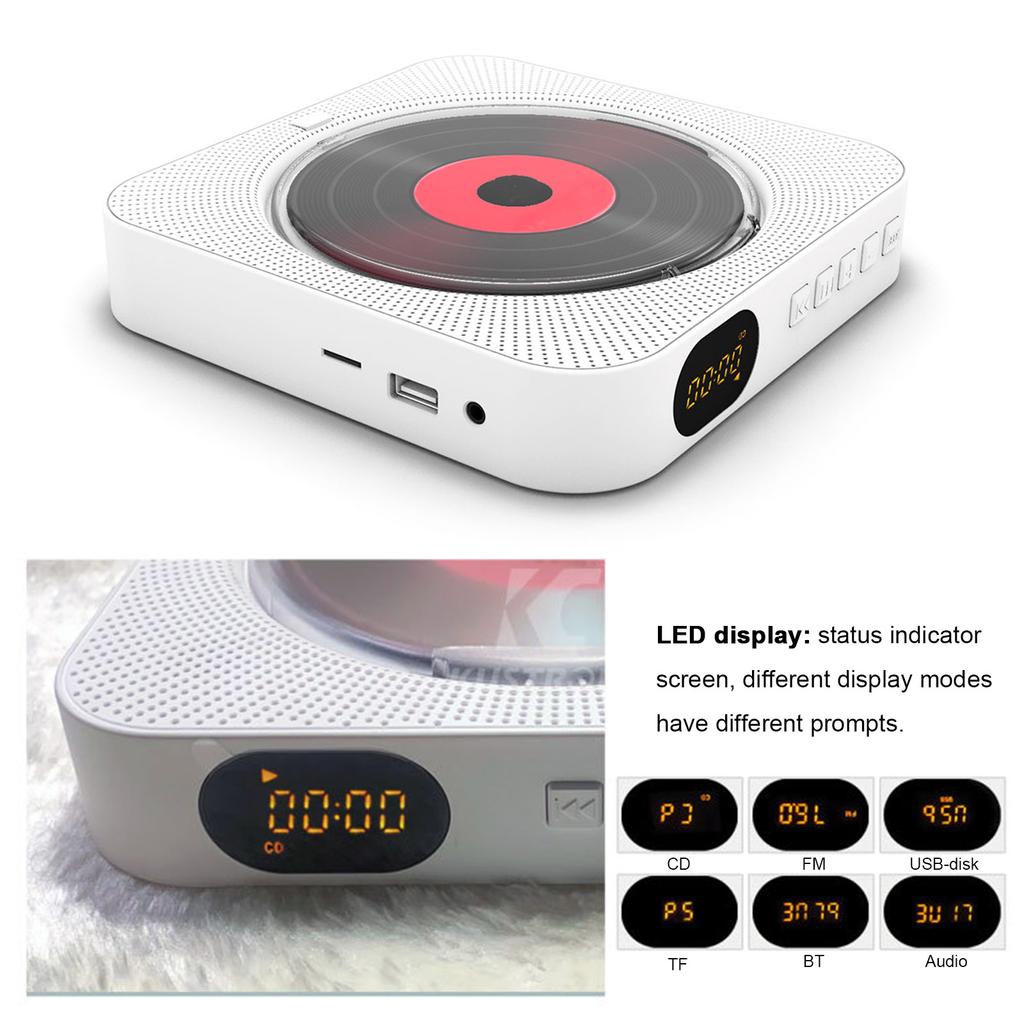 Portable CD Player Bluetooth Speaker Stereo CD Players LED Screen Wall Mountable CD Music Player with IR Remote Control FM Radio