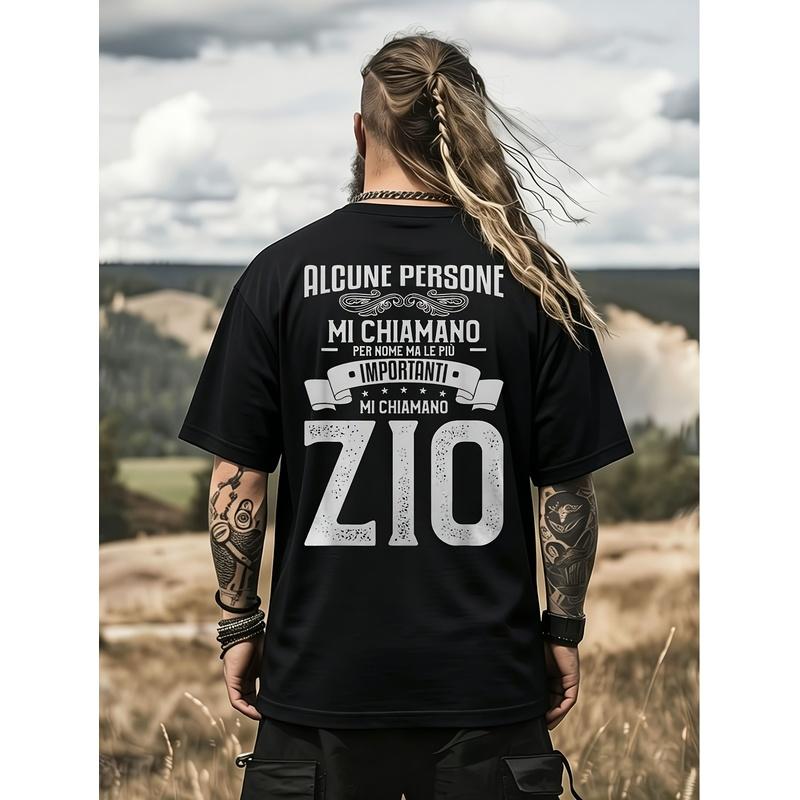 Italian Zio Number T-Shirt with Zio 0-9 Italian Text & Lettering - Casual Round Neck Short Sleeve Shirt, Breathable All-Season Comfort Fit for