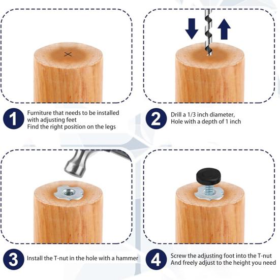 12Pcs Universal Furniture Leveling Feet with T-Nuts Strong Load-bearing Thread Adjustable Levelers Cabinet Chair Table Feet