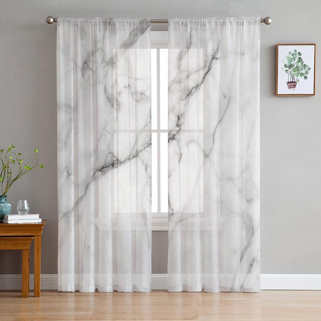 Marble Texture Tulle Curtains for Living Room Bedroom Kitchen Decoration Transparent Chiffon Sheer Voile Window Curtain