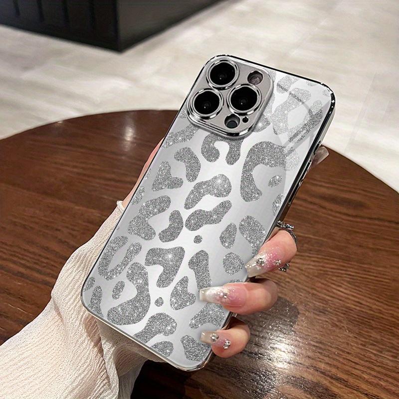 Роскошный блестящий жесткий чехол с леопардовым принтом для iPhone, серебристый глиттер, дизайн с животным принтом, гладкая глянцевая поверхность, защитная крышка для телефона от царапин
