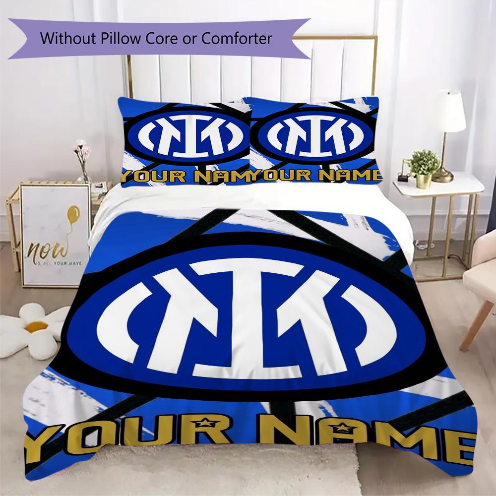 Custom Name Inter Milan Pattern Bedding uilt Set uilt Cover Pillowcase Home Decoration Birthday Gift (1*duvet cover+2*pillowcase without core)