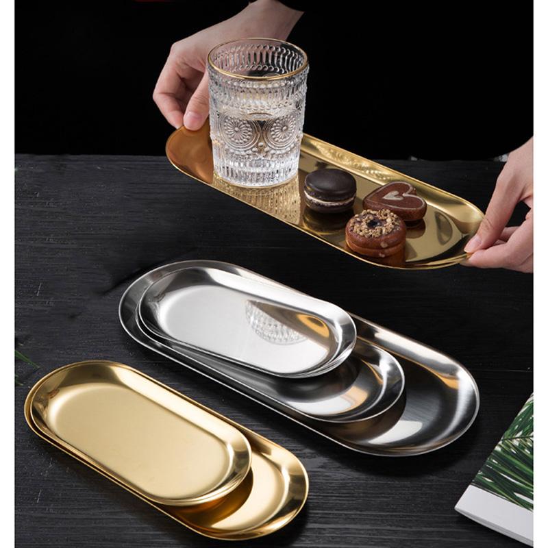 Нержавеющая сталь обеденная тарелка поднос ювелирные изделия косметика декоративные подносы органайзер закуски орехи фрукты торт держатель для хранения кухня