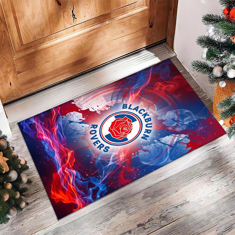 Blackburn Rovers Football Print Crystal Velvet Rug, Comfortable Water Absorbent Non Slip Indoor Floor Carpet