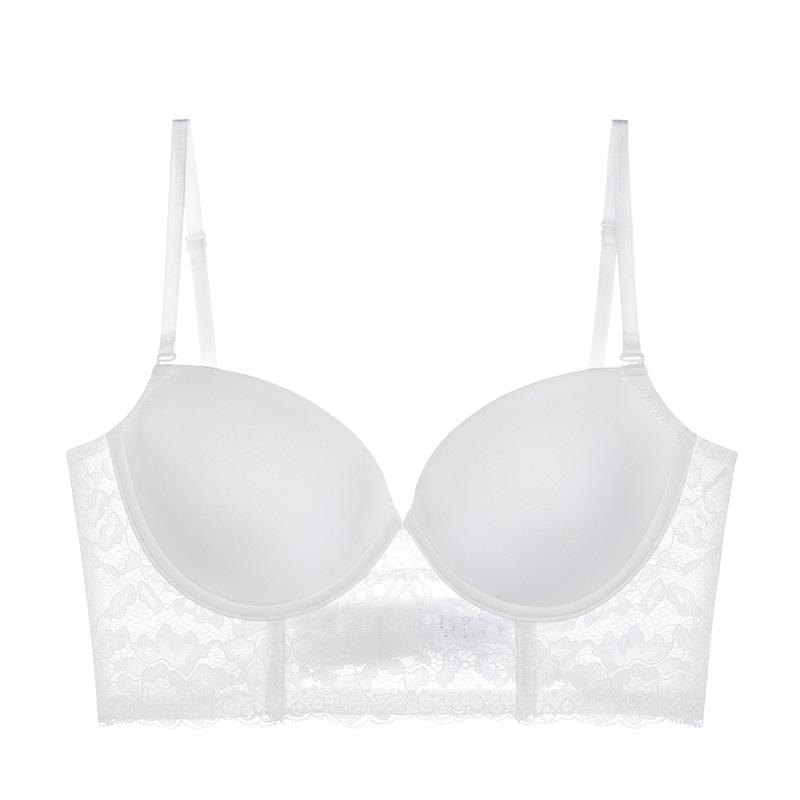 U-shaped Backless Bra Women's Lace Glossy Bra Invisible Beauty Back Lingerie Women's European and American Sexy Solid Color Bra
