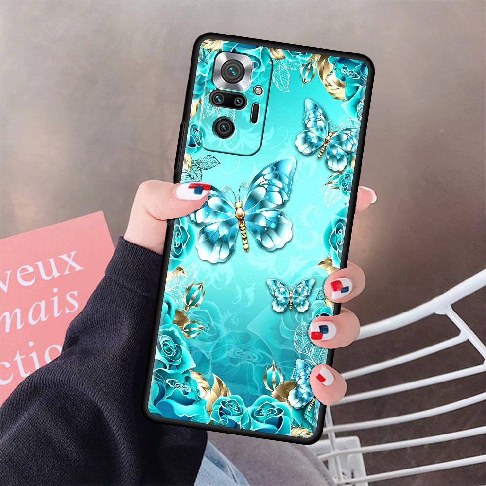 Funda для Xiaomi Redmi Note 10 9 11 Pro мягкий чехол для телефона 10S 9S K40 8 9A 9C 9T 7 10C 8T силиконовый чехол Diamond Flower Butterfly