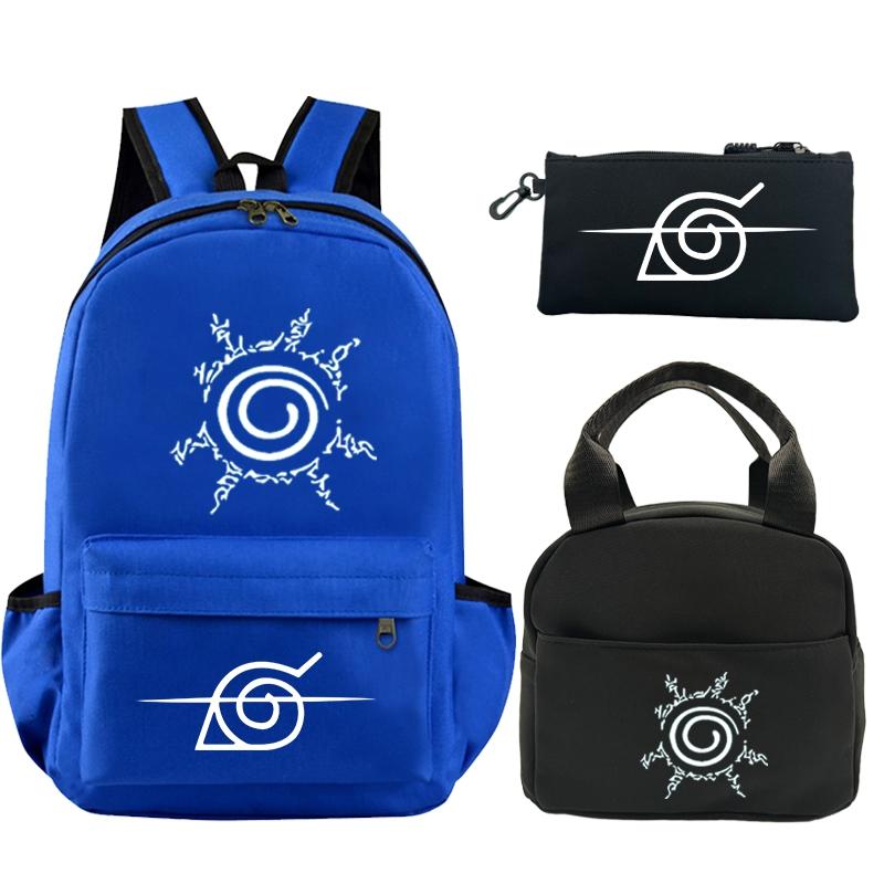 3Pcs/set Anime Naruto Printed Backpack Bookbag with Lunch Bag Pencil Case Teenager Children Girl Boy Schoolbag Rucksack