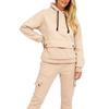 Женский повседневный и модный комплект с V-образным вырезом, капюшоном и рабочих брюк, плюшевый повседневный спортивный комплект из двух предметов