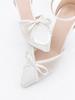 Crescentseoul Diamant Silk Pearl Lace Ribbon Platform Strap Pumps Heels White