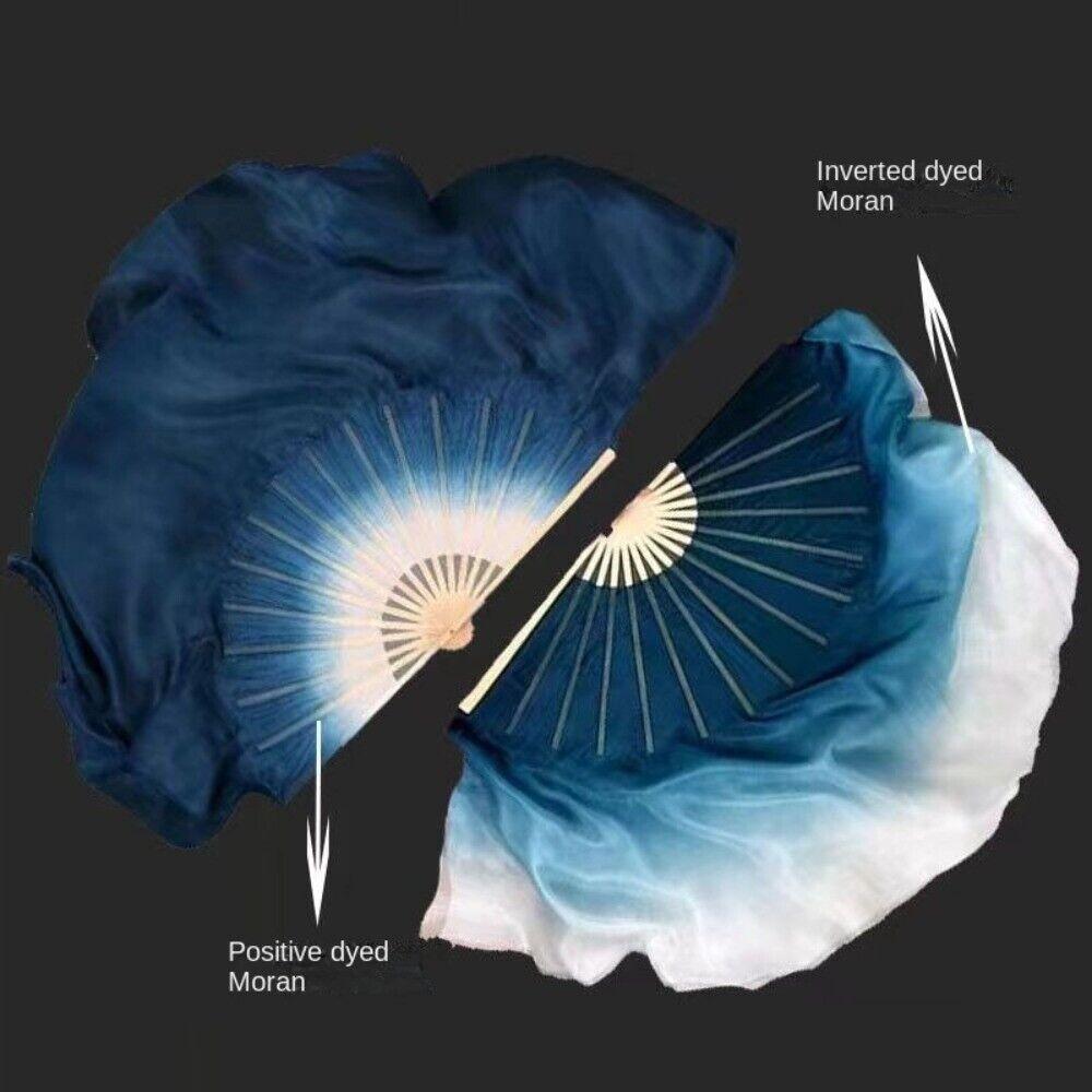 Long Silk Hand Dye Folding Fan Half Circle Belly Dance Fan Durable Classical Dance Fan  For Women
