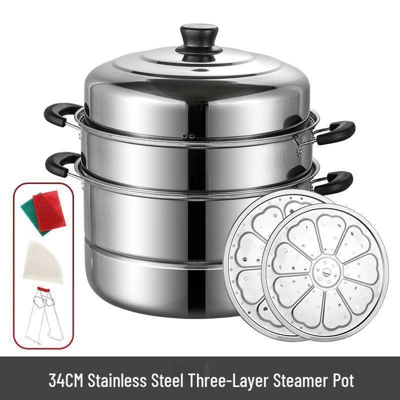 Thickened Stainless Steel Multi-layer Steamer Pot for Household Use - Suitable for Induction & Gas Stoves