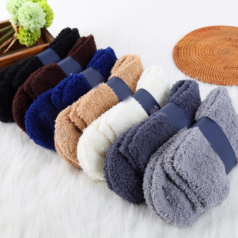 Autumn Winter Plush Thickened Warm Socks Middle Tube Velvet Soft Coral Fleece Fluffy Sleeping Fuzzy Home Floor Men Boots Socks